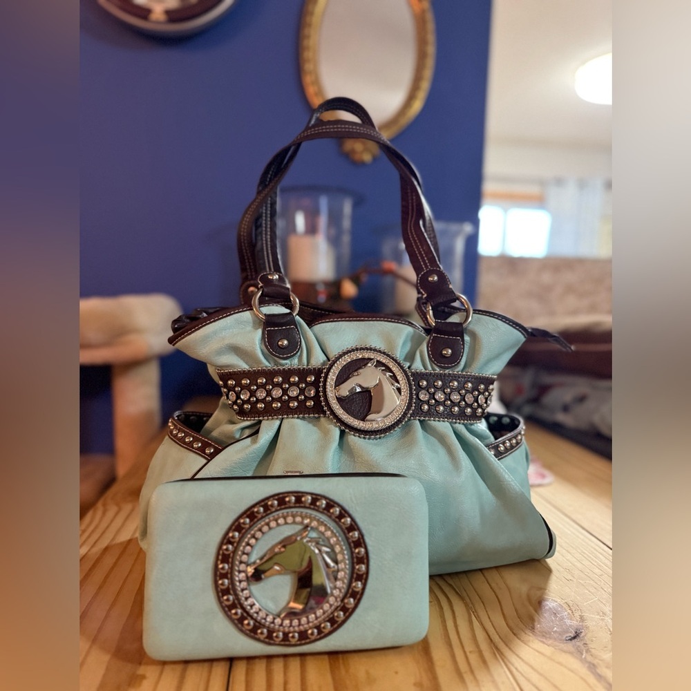 Silverake Elegant Mint and Brown Women's Shoulder Bag Set